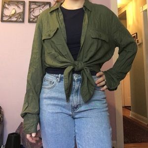 Hollister soft light button up shirt olive green